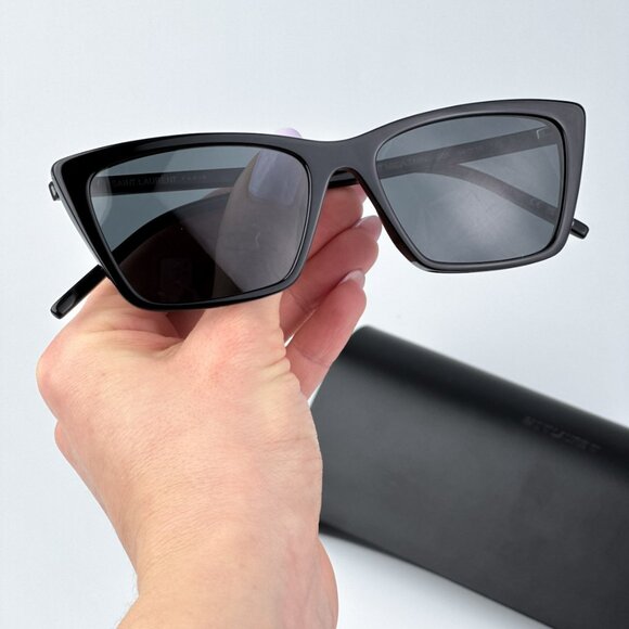 Saint Laurent Women BRAND NEW Sunglasses Black Cat Eye SL737 MICA THIN 001 - Picture 2 of 12